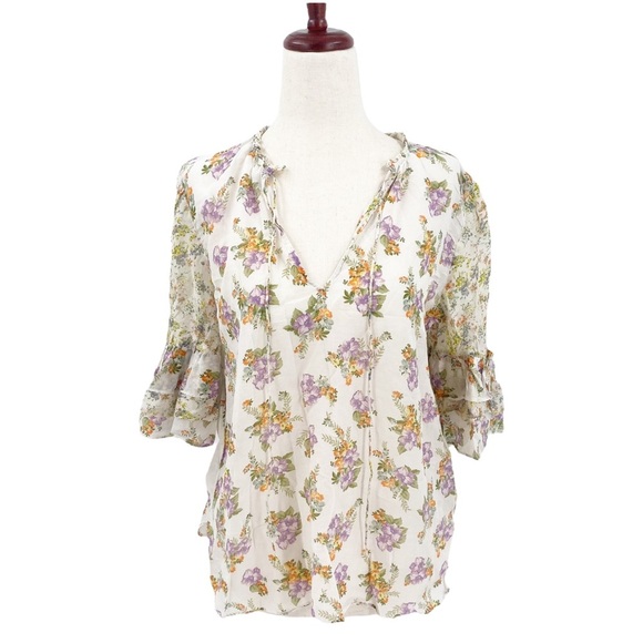 Alice + Olivia Julius Floral Silk Blend Blouse Medium - Picture 2 of 8